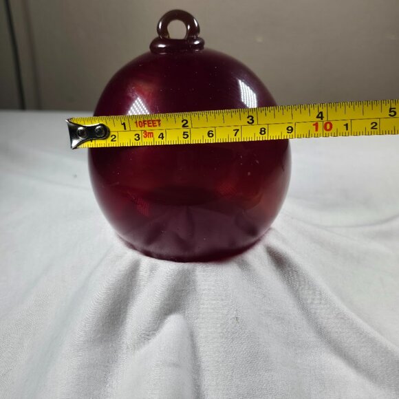 Set of 3 Hand Blown Red Glass Ornaments Witch Ball / Hanging Globe • Christmas - Picture 8 of 9